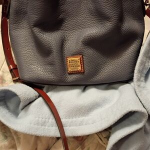 Dooney & Bourke Gray Pebbled Leather Crossbody with Brown Strap